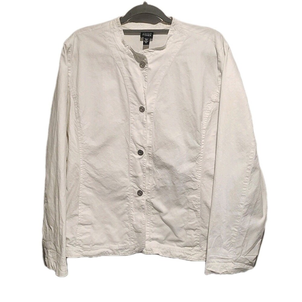 EILEEN FISHER 100% Cotton Canvas Snap Front Jacket White Size XL